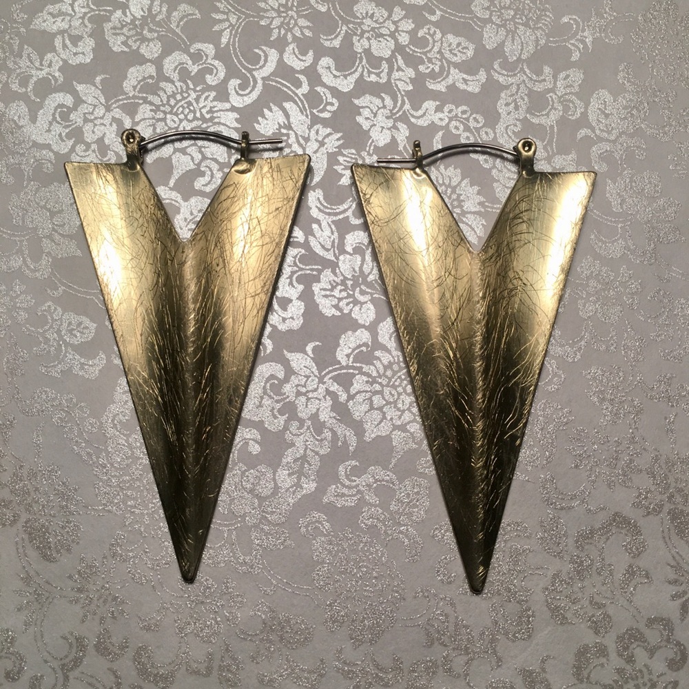 Hammered Gold Tone Metal Dagger Earrings
